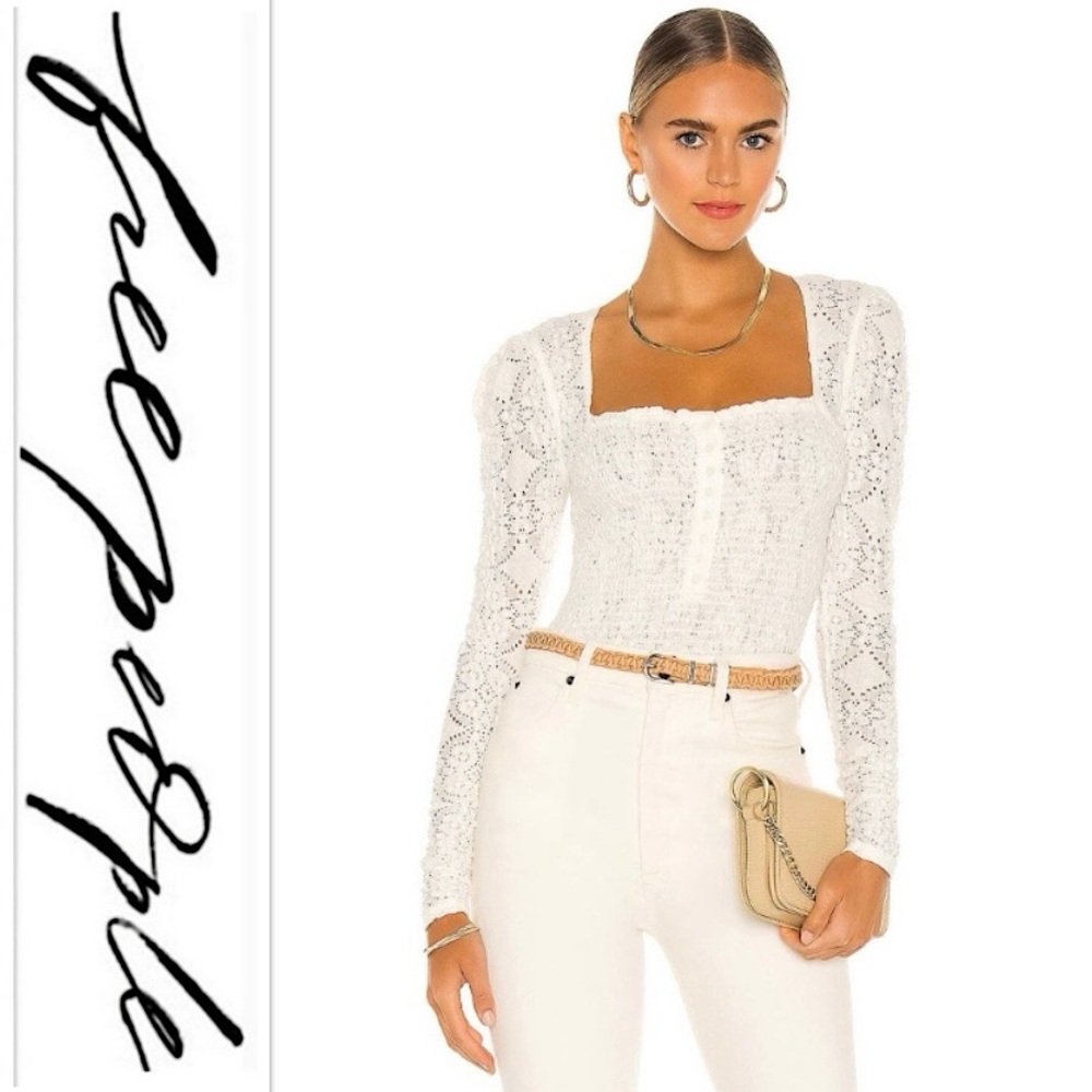 Free People Ivory Lace Long Sleeve Blouse